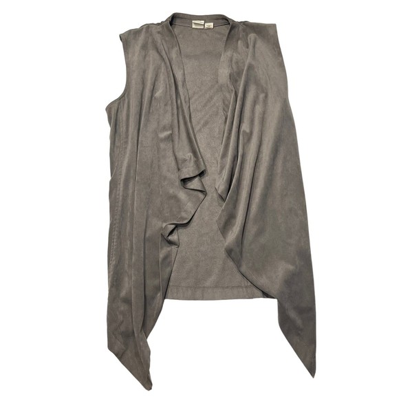 Artisan NY Vest Faux Suede Womens small Gray Open Front Draped Flyaway Soft - Picture 1 of 9